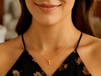 14K Yellow Gold Yours Truly Block Letter Initial T Necklace