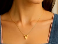 14K Yellow Gold Yours Truly Block Letter Initial V Necklace