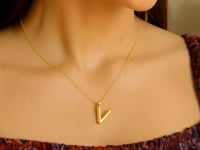 14K Yellow Gold Helium Initial V Pendant