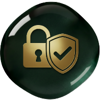 Gold lock and shield icon on a black background