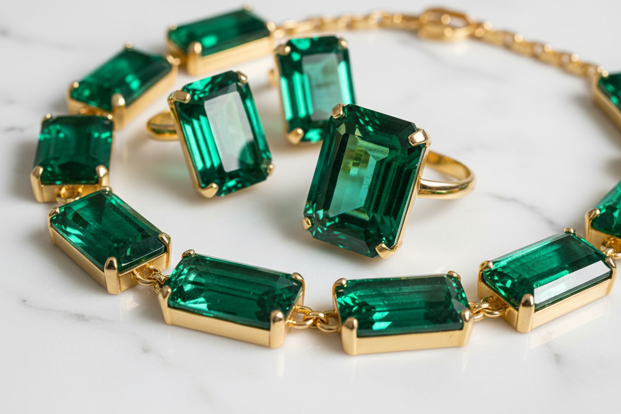 Ultra high-quality luxury jewelry set with large Colombian emeralds