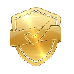 Gold shield emblem with a check mark on a white background