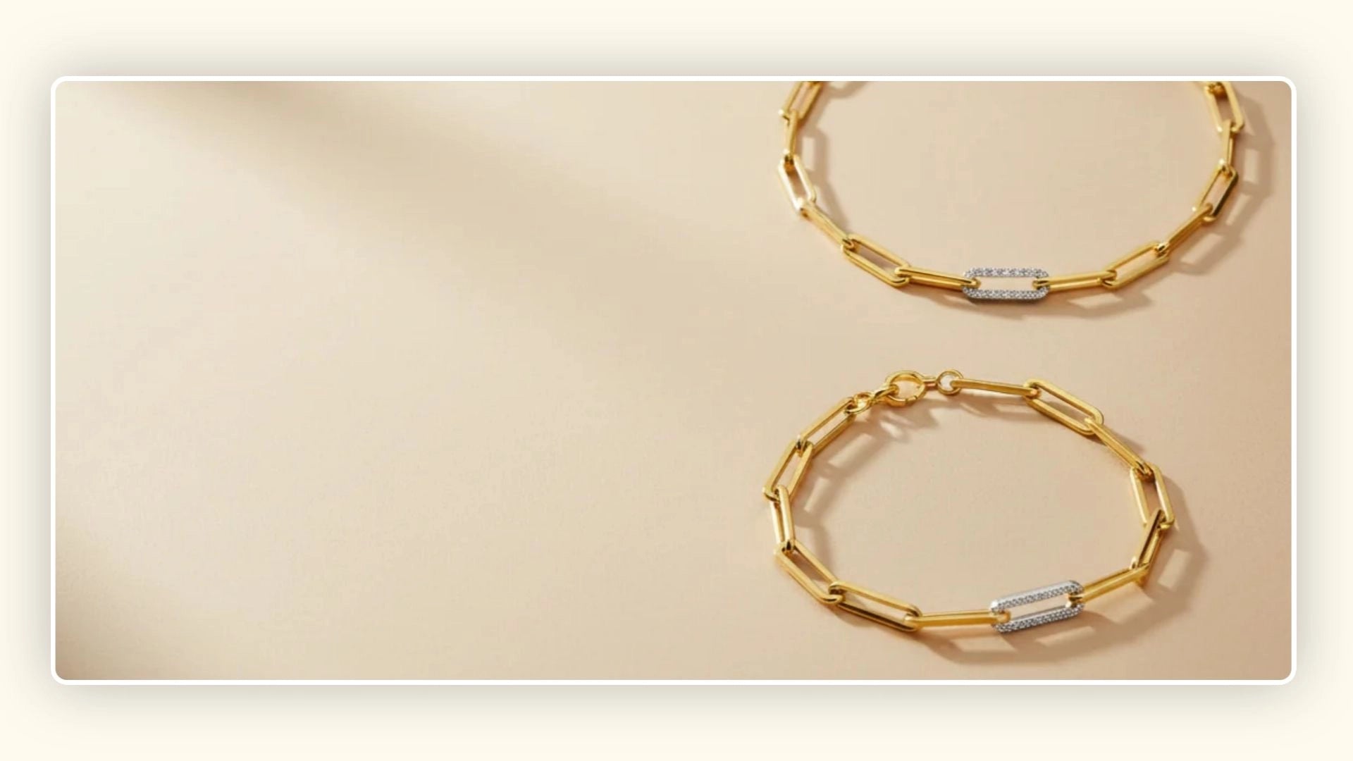 14k Gold chain necklace and bracelet with lab grown diamonds from Deeve jewellers on a beige background